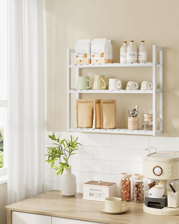 SONGMICS Bamboo Bathroom Shelf, 3-Tier Adjustable Plants Rack, Wall-Mounted or - Image 2