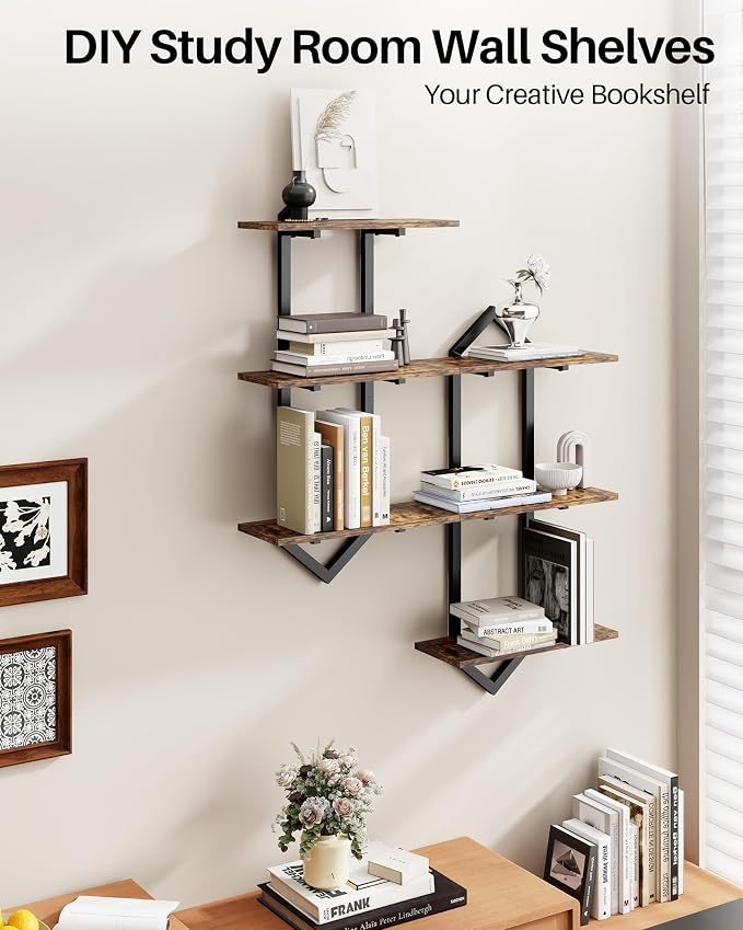 3 Tier Floating Shelves, Modern Geometric Wooden Shelf - Image 4