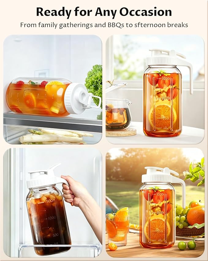 64oz Mason Jar Pitcher with Airtight Leakproof Lid and Pour Spout, 2 Quart - Image 8