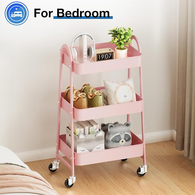 OLIXIS Metal Utility Cart, Mobile Rolling Storage Shelf - Image 6