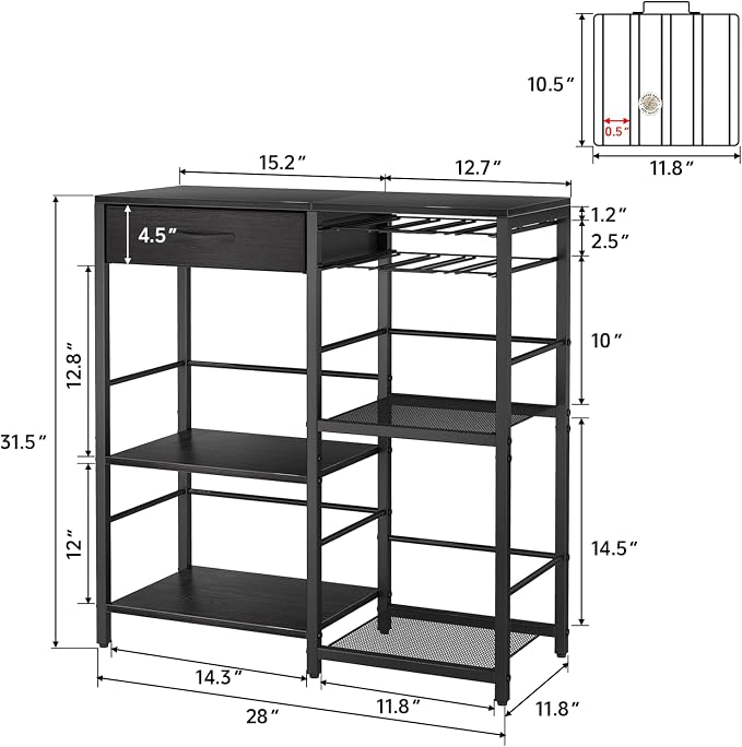 Coffee Bar with Integrated Storage, 5-Tier Coffee Bar Cabinet with Drawers - Image 3