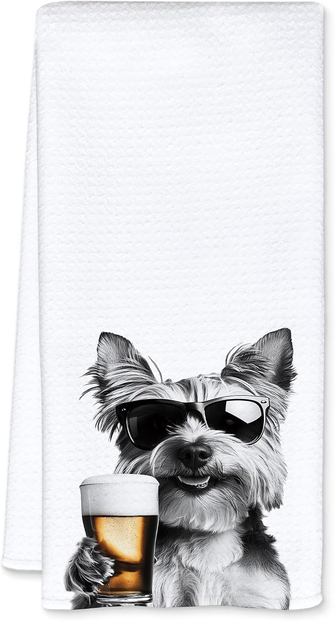 Funny Yorkshire Terrier Beer Kitchen Towels, Yorkshire Terrier Gifts Dish Tea by Unknown