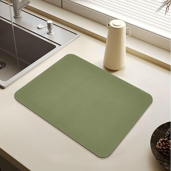Green Dish Drying Mat for Kitchen Counter No-slip Rubber Bottom Dish Drying by Sinestour