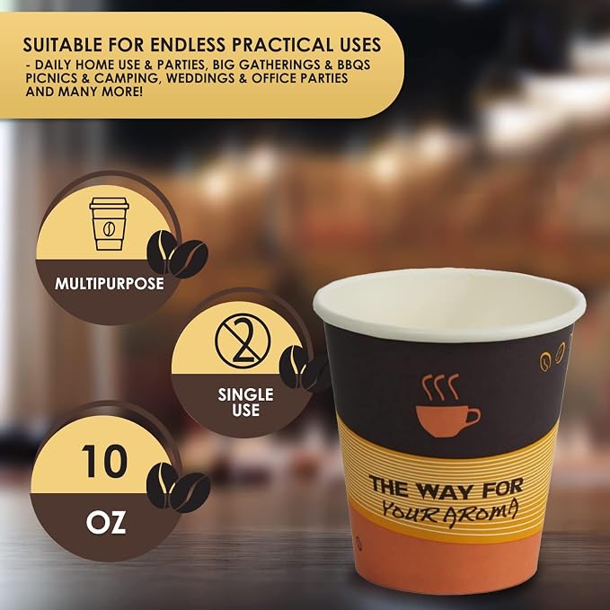 PAMI Disposable Coffee Cups, Single-Use Paper Cups, To-Go Hot Beverage Cups - Image 6