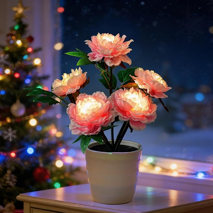 Pink Peony Artificial Flower Lamp, Night Light by Hibeauti