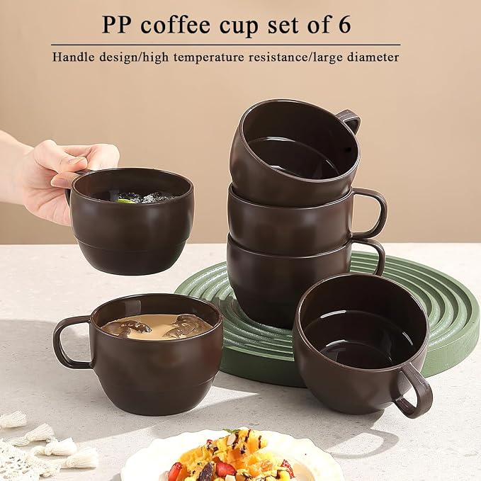 Coffee Mugs Set of 6, Coffee Cups 12oz, Durable Light Weight Plastic Mugs - Image 3