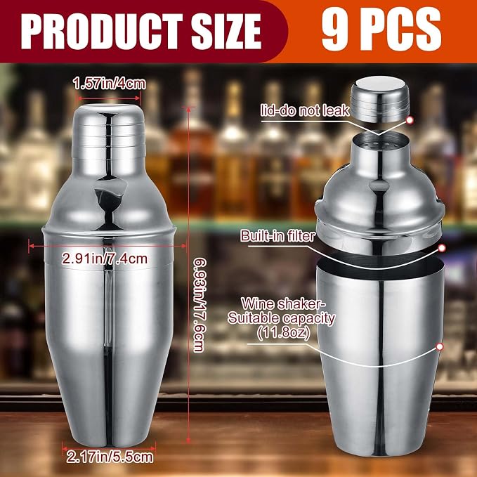 Nitial 9 Pcs Bar Cocktail Shaker Professional Stainless Steel Martini Drink - Image 2