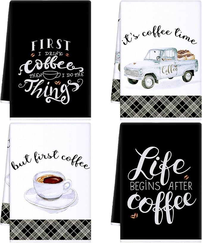 Ferraycle 4 Pieces Kitchen Dish Cloths Coffee Kitchen Hand Towels Absorbent Tea by Ferraycle