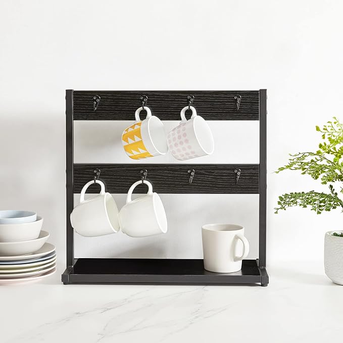 IBUYKE Wood Coffee Mug Holder for Countertop, 16 Hook Mug Tree Holder Rack - Image 8