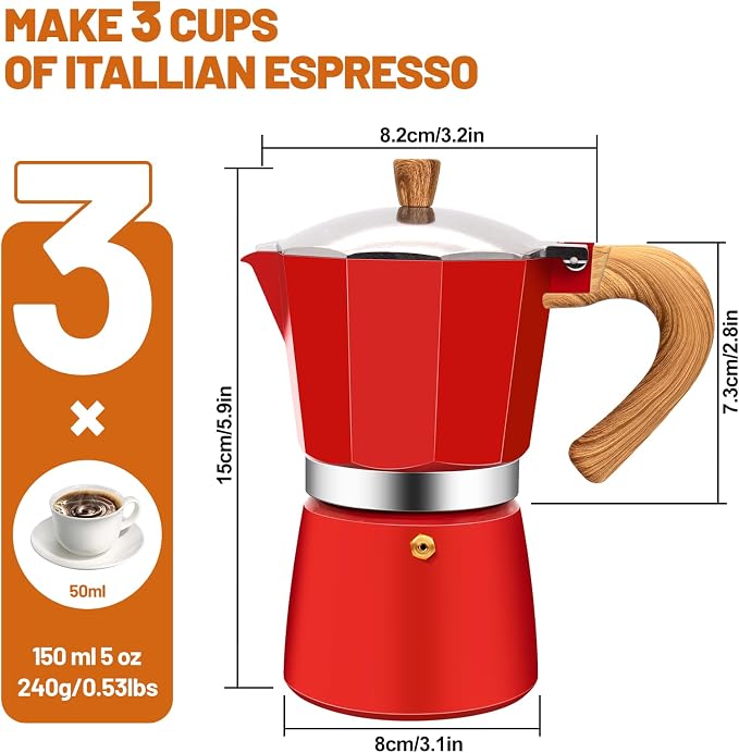 3 Cup Aluminum Espresso Stovetop Moka Pot Express Coffee Maker Percolator - Image 2