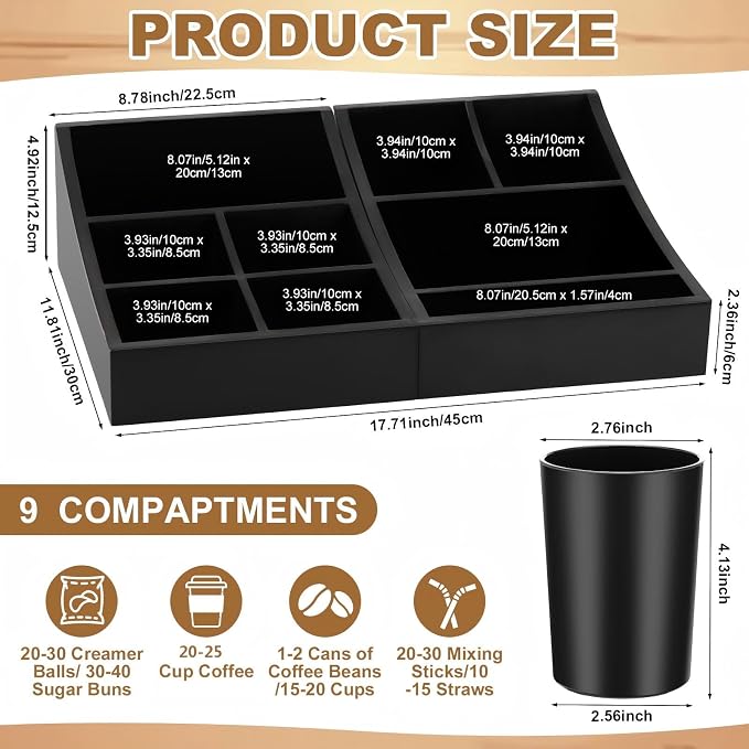 3 Pcs Coffee Station Organizer Bar Accessories Include 2 Wooden Coffee Bar - Image 2