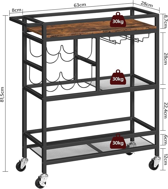 MAHANCRIS Bar Cart for Home, 3-Tier Serving Cart - Image 3