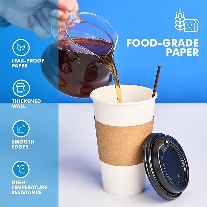 RACETOP 16 oz 100 Pack Disposable Paper Coffee Cups - Image 6