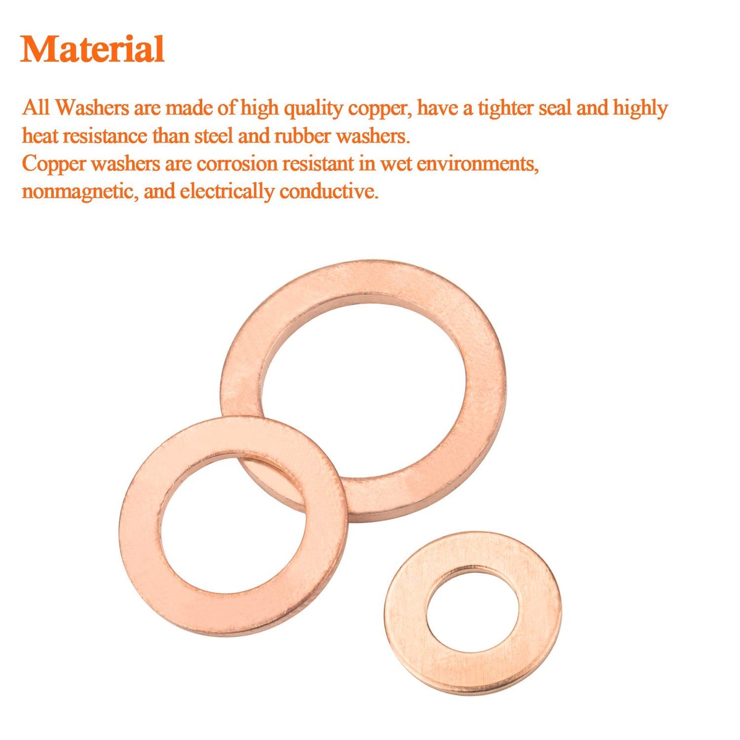 M8 Flat Washer Copper Sealing Ring, 8mm ID 12mm OD 1mm Thickness Metric Sealing Gasket, 100 Pieces