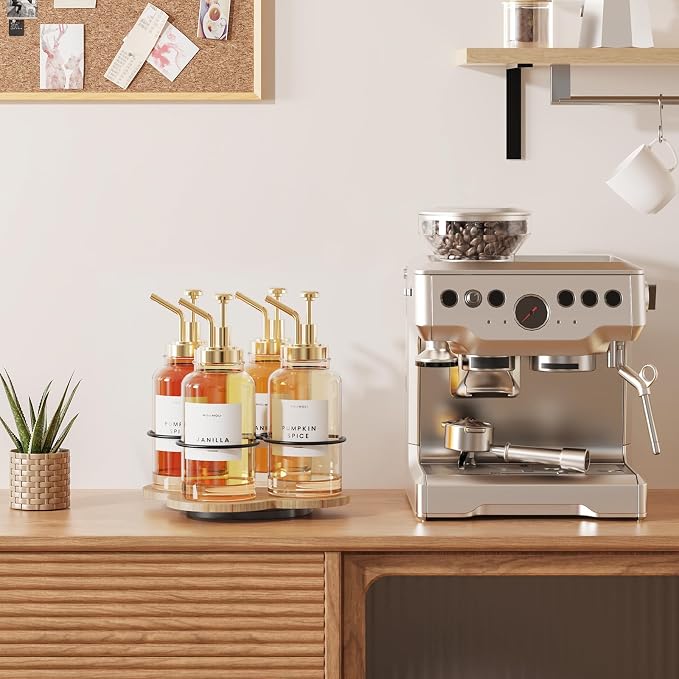 THYGIFTREE Rotating Coffee Syrup Organizer 4 Bottles Syrup Rack Dispenser16.9oz - Image 7