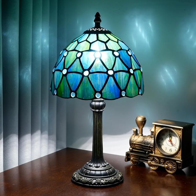 Tiffany Lamp Stained Glass Table Lamp 8X8X14 Inches Sea Blue Style Living Room - Image 2