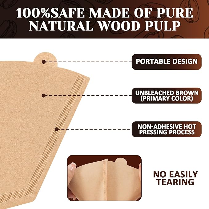 100 Count Coffee Filters #4, Premium Cone Coffee Filters 8-12 cup, Unbleached - Image 2