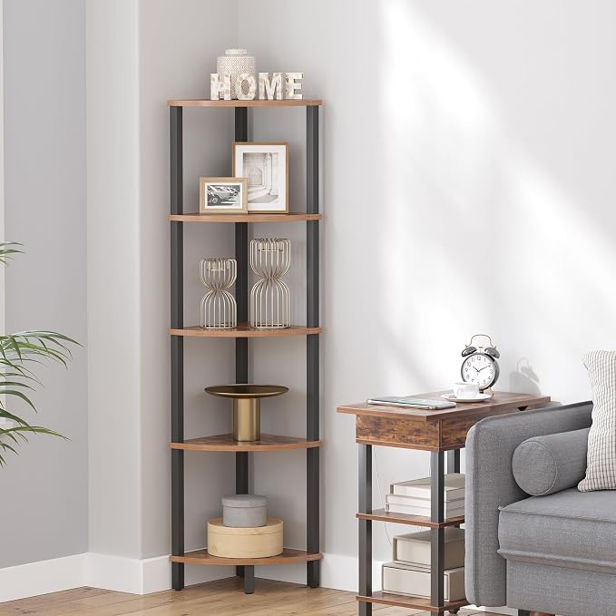 VIMBER Corner Shelf, 5-Tier Corner Bookshelf, Industrial Corner Ladder Shelf - Image 5