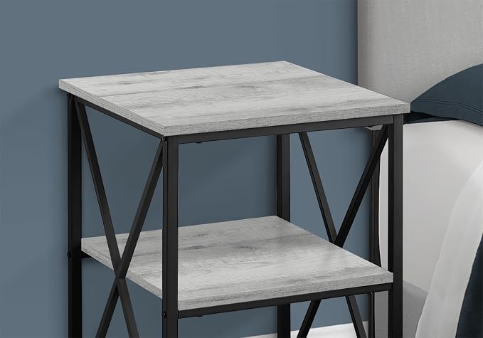 3-Tier Grey Side Table with Storage Shelves, 18 Inch Square Accent Table - Image 6