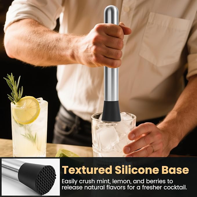 8-Inch Stainless Steel Muddler for Cocktails and Lemonade - Image 3