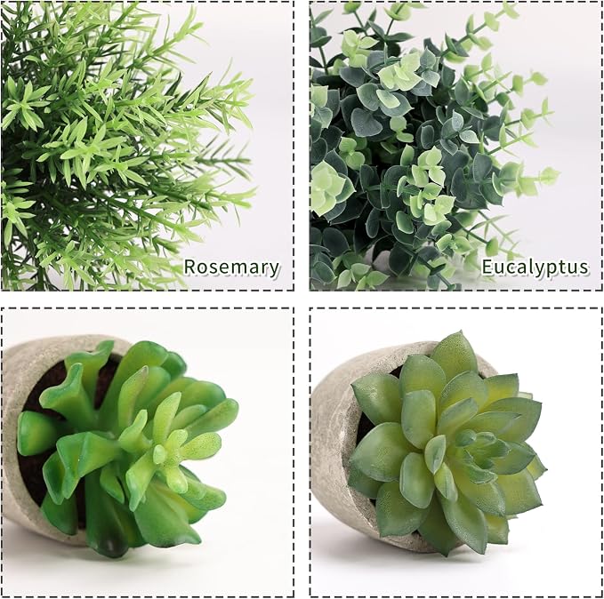 CEWOR 4 Pack Small Fake Plants Eucalyptus Rosemary Succulents Plants Artificial - Image 3