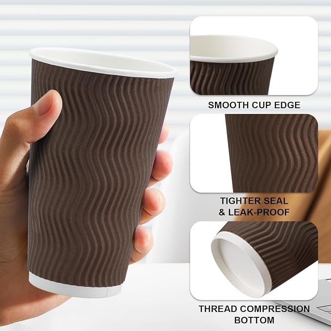 Clawsoff 90 Pack 16 oz Coffee Cups Disposable, Insulated Paper Coffee Cups - Image 3
