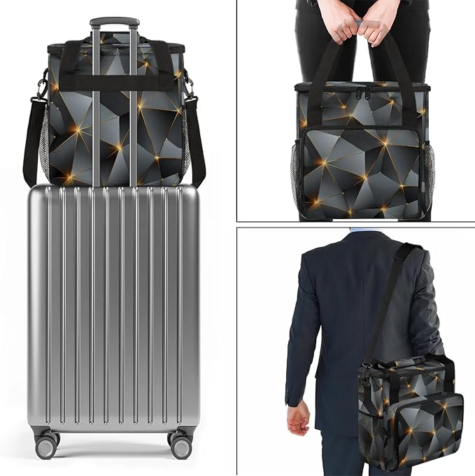 Black Coffee Maker Travel Bag, Modern Mid Century Abstract Geometric Insulated - Image 7