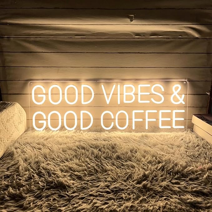 Good Vibes & Good Coffee Neon Sign, Warm White LED Neon Light - Image 3