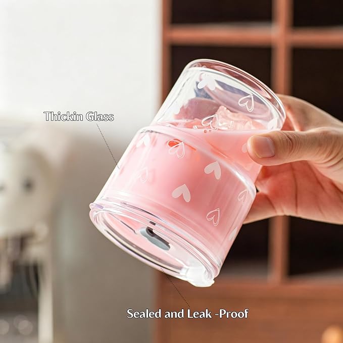 INSETLAN 13oz Heart Decal Glass Tumblers Set of 2, Thick Wall Glass Cups - Image 5