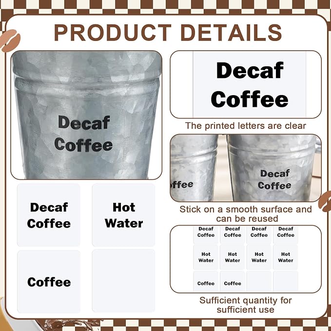 12 Pack Cling-on Labels for Hot Coffee Servers Clear Reusable Coffee Mug Labels - Image 3
