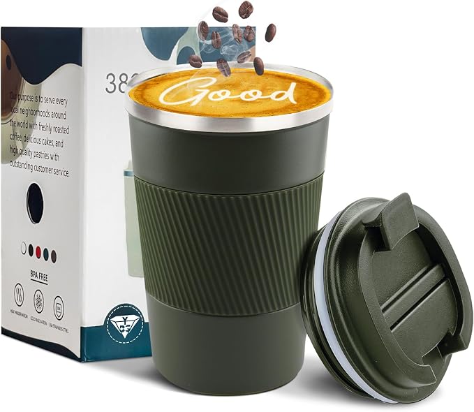 YINBAOGE Insulated Travel Coffee Mug, Spill & Leak Proof, Portable To Go by YINBAOGE