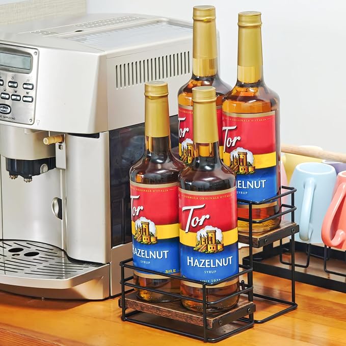 4 Bottle Coffee Syrup Organizer Rack, 2 Tier Coffee Syrup Bottle Stand Holder - Image 2