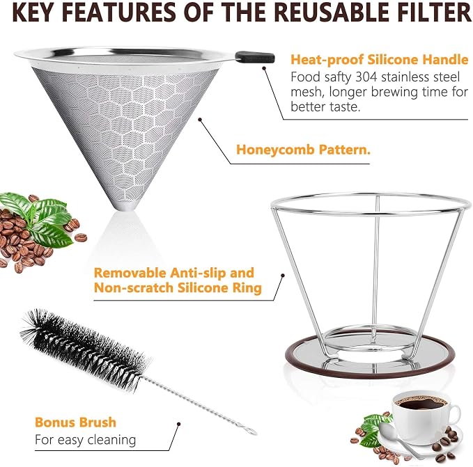 Pour Over Coffee Dripper, Reusable Stainless Pour Over Coffee Maker for - Image 3