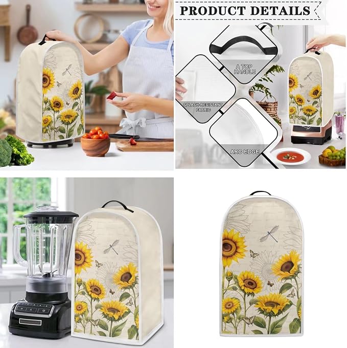 doginthehole Blender Cover Toaster Cover 4 Slice Vintage Sunflowers Dragonfly - Image 3