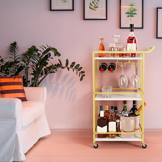 LOTEYIKE 3 Tier Bar Cart, Mini Liquor Utility Cart - Image 4