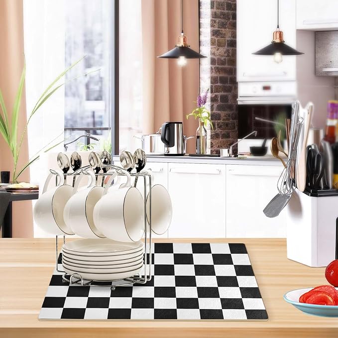 Checkered Black and White Coffee Mat Coffee Bar Maker Station Pot Spill Machine - Image 5