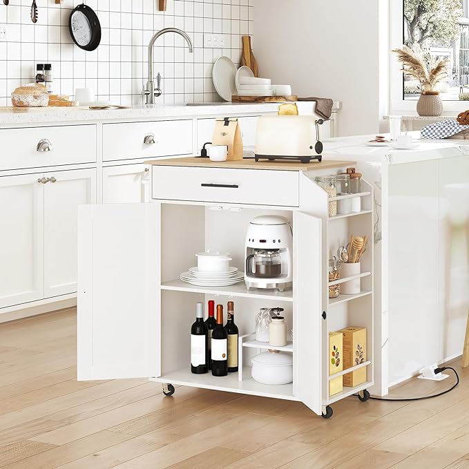 HOOBRO Kitchen Island with Power Outlet, Kitchen Storage Island with Spice Rack - Image 2