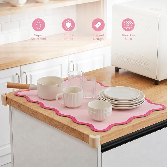 Scalloped Dish Drying Mat for Kitchen Counter, Absorbent Easy Clean Non-slip - Image 3
