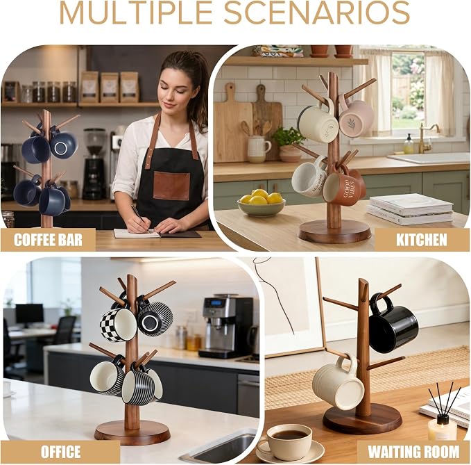 Mug Holder Tree, Acacia Wood Mug Rack - Image 4