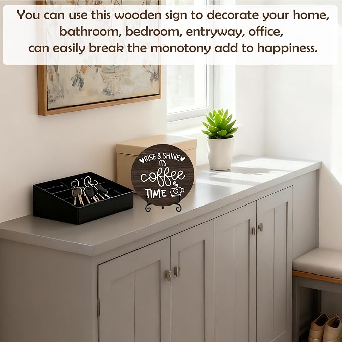 Coffee Desk Decor Sign, Farmhouse Wood Plaque, It Is Coffee Time Wood Sign - Image 3