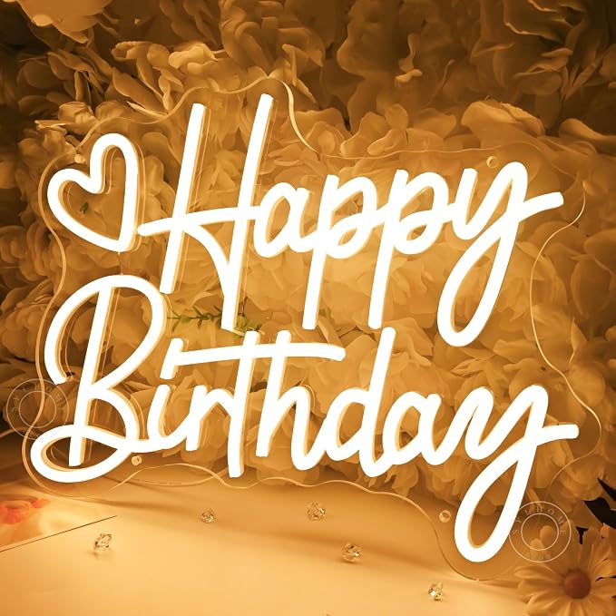 SYLHOME Happy Birthday Led Neon Light Sign Heart Birthday Party Bedroom Wall - Image 4