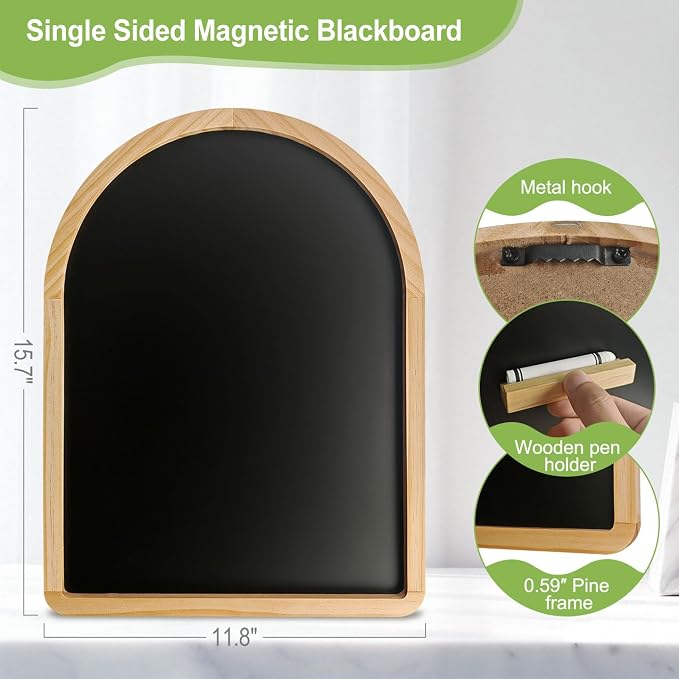 Curved Balckboard, 11.8″x15.7″ Small Magnetic Chalkboard, Pine Frame, Wall - Image 3