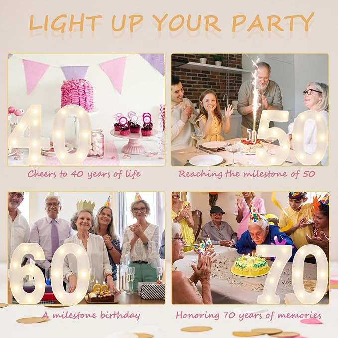 Light Up 40 Number Lights, Warm White Decorative LED Light Up Numbers, Battery - Image 6