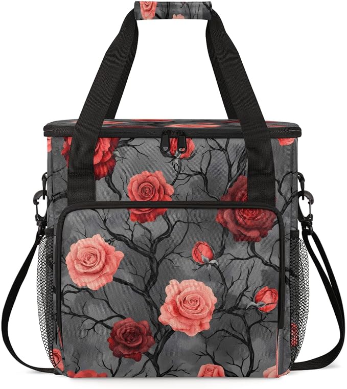 Grey and Red Rose Floral Coffee Machine Bag Compatible by BICUUZHI