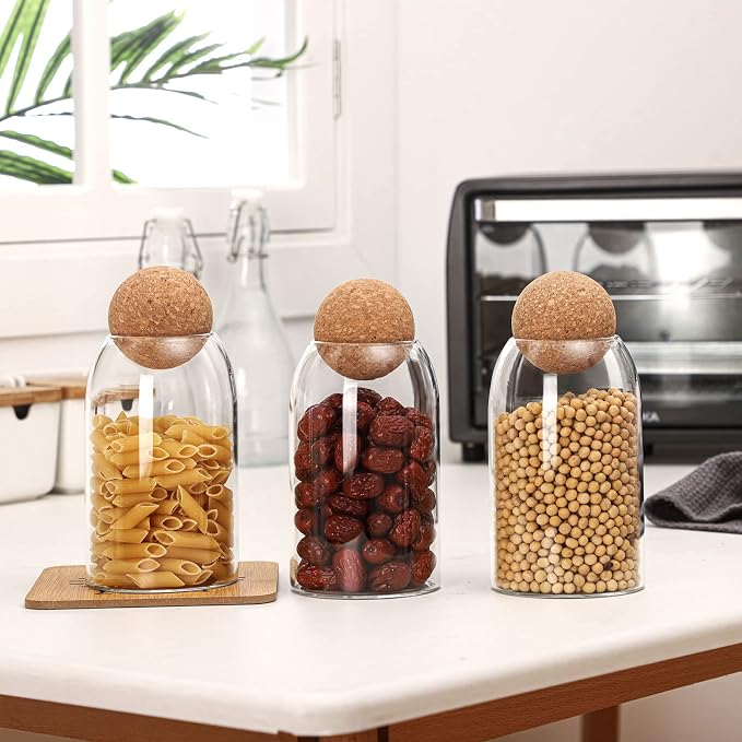 Cunhill 3 Pcs Glass Jar with Ball Cork Lid Decorative Round Bottle Sealed - Image 3