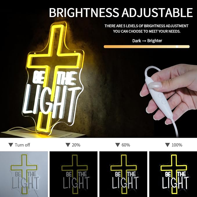 Be The Light Neon Sign for Wall Decor Dimmable Christian Letters Led Neon - Image 4