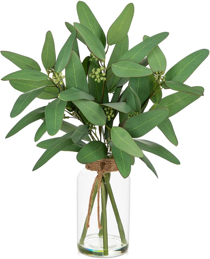 Briful Artificial Eucalyptus Stems in Clear Glass Vase by Briful
