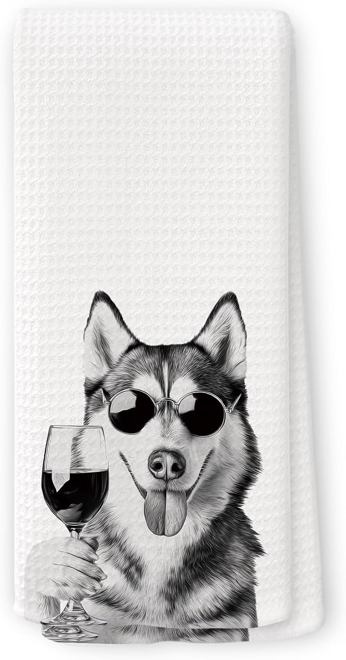Funny Husky Wine Kitchen Towels, Gifts by Unknown