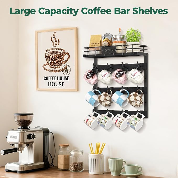 EsLuker.ly Coffee Mug Holder Wall Mounted Display Rack, Metal Cup Hanger - Image 7