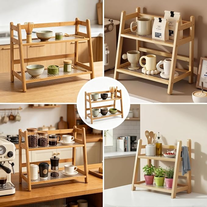 Atarvana 2-Tier Matcha Station Organizer, Bamboo Matcha Stand Shelf - Image 7